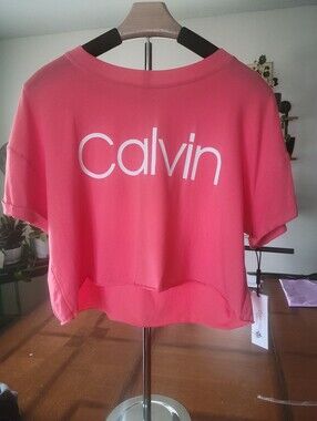 Calvin Klein Coral Pink Cropped Logo Performance Tee